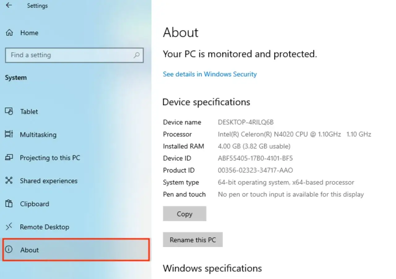 Jak sprawdzić parametry komputera Windows 11? Widok ekranu "Informacje" z danymi procesora, RAM i systemu.