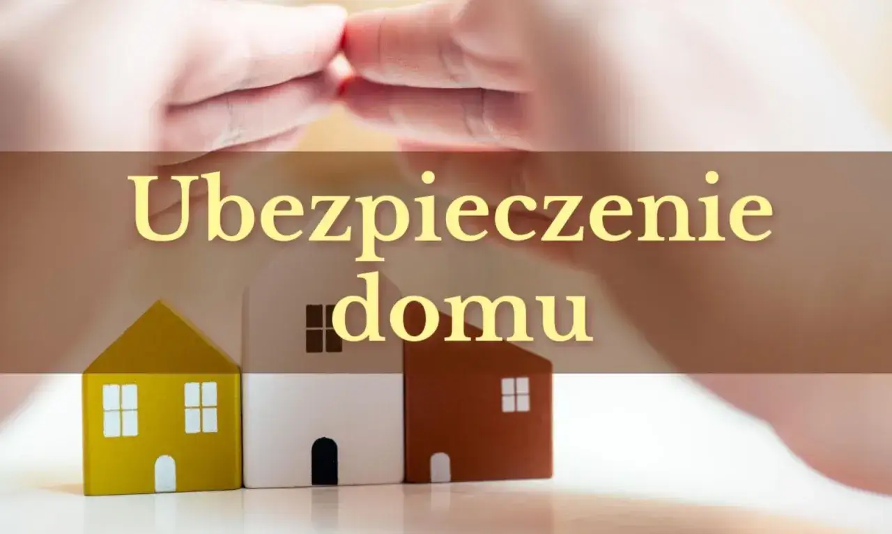 Dwie dłonie chroniące domki, symbolizujące ubezpieczenia obowiązkowe i dobrowolne.