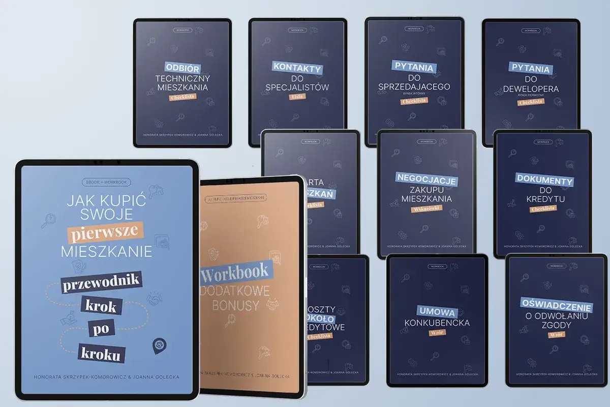 Zbiór e-booków i workbooków, które pomogą Ci krok po kroku kupić pierwsze mieszkanie. Dowiedz się, jak zostać deweloperem i jak przejść przez cały proces zakupu.
