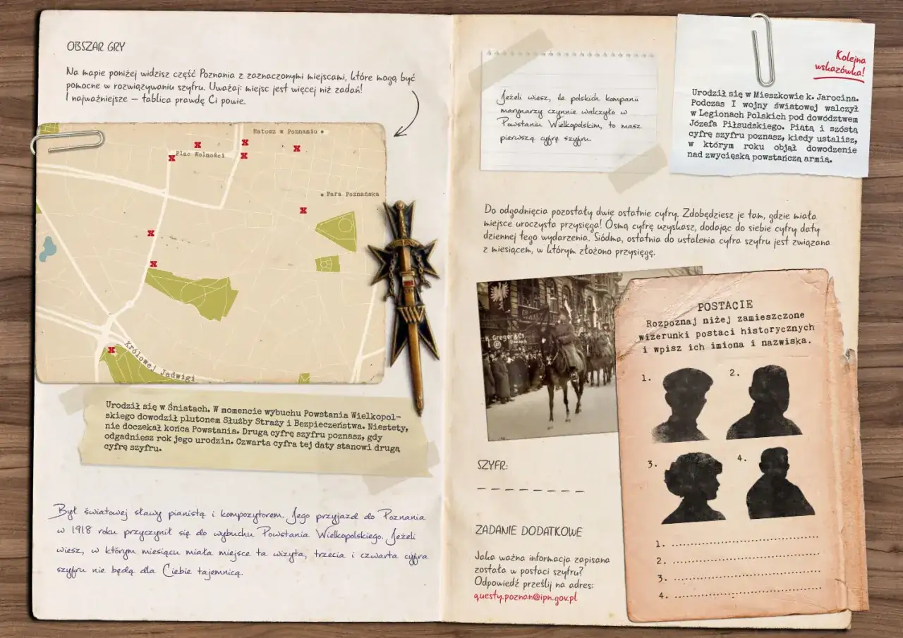 Mapa Poznania z zaznaczonymi punktami pomoże Ci zorganizować grę miejską z zagadkami historycznymi. Rozwiąż je, by odkryć szyfr!