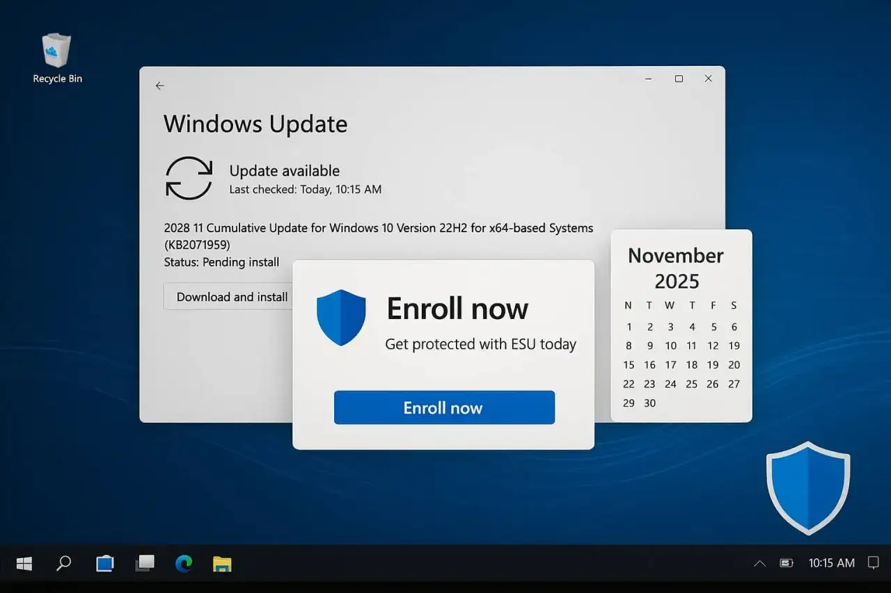 Ekran Windows Update pokazuje dostępną aktualizację. Aby dowiedzieć się, jak zaktualizować Windows 10, kliknij "Pobierz i zainstaluj".