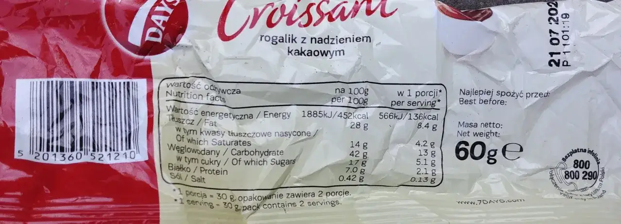 Wartości kaloryczne 7days - Zobacz, ile kalorii ma jeden rogalik
