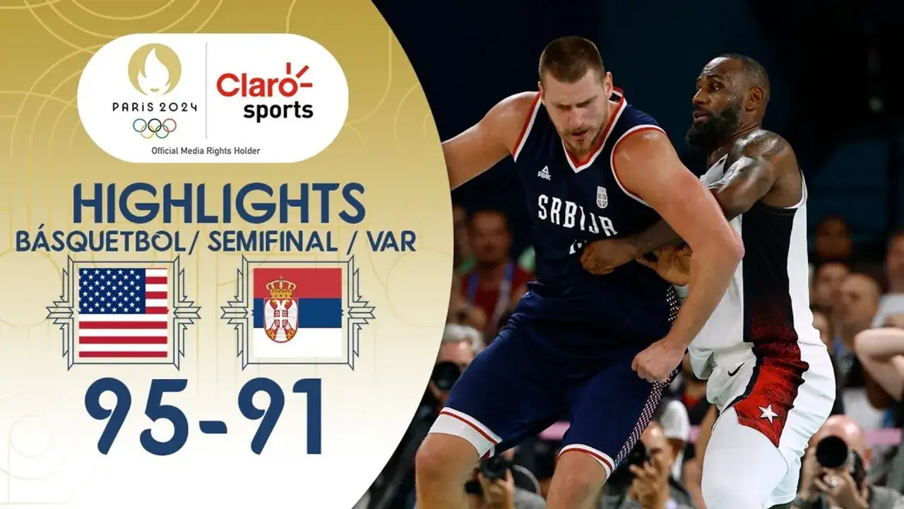 Partido de baloncesto: Estados Unidos vs Serbia, semifinales París 2024. El marcador final fue 95-91.