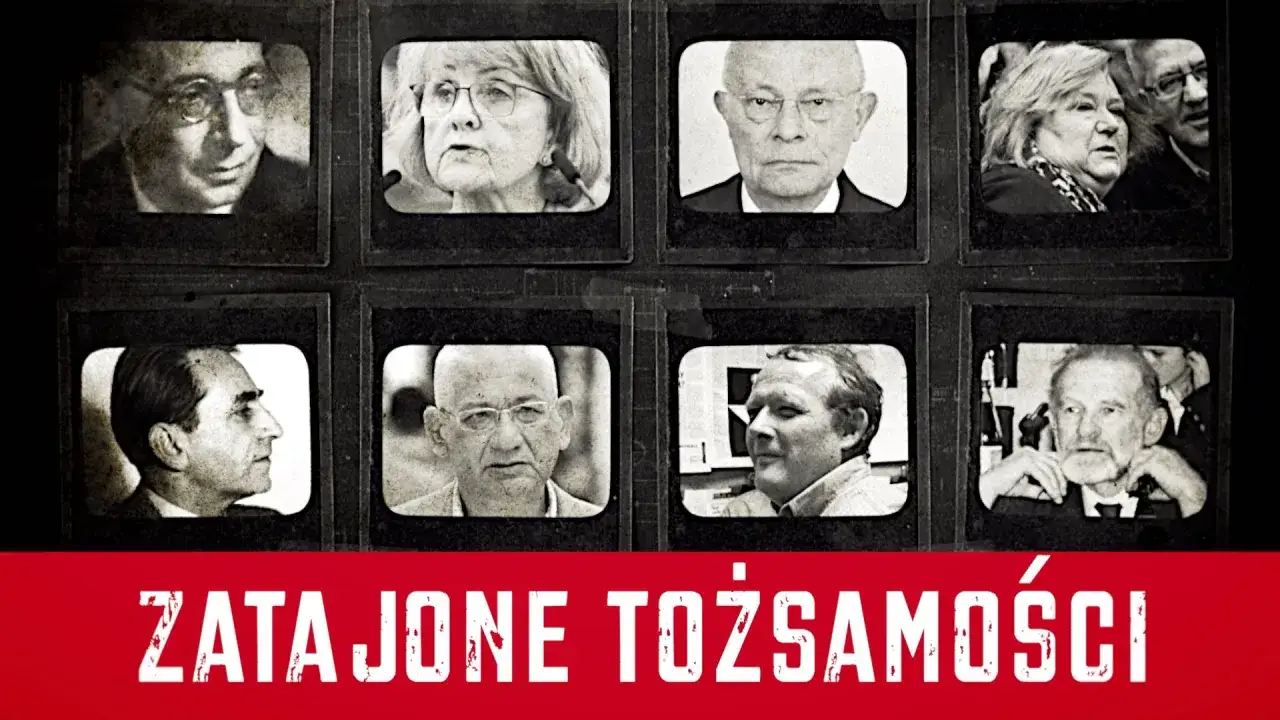 Osiem czarno-białych zdjęć osób w ramkach, pod nimi napis "ZATAJONE TOŻSAMOŚCI". Czy to historia, dlaczego znany dziennikarz zmienił nazwisko przed rozpoczęciem kariery?