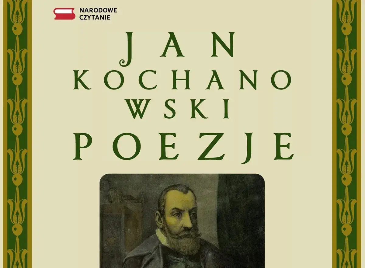 Okładka "Poezje" Jana Kochanowskiego z portretem poety. Narodowe Czytanie.