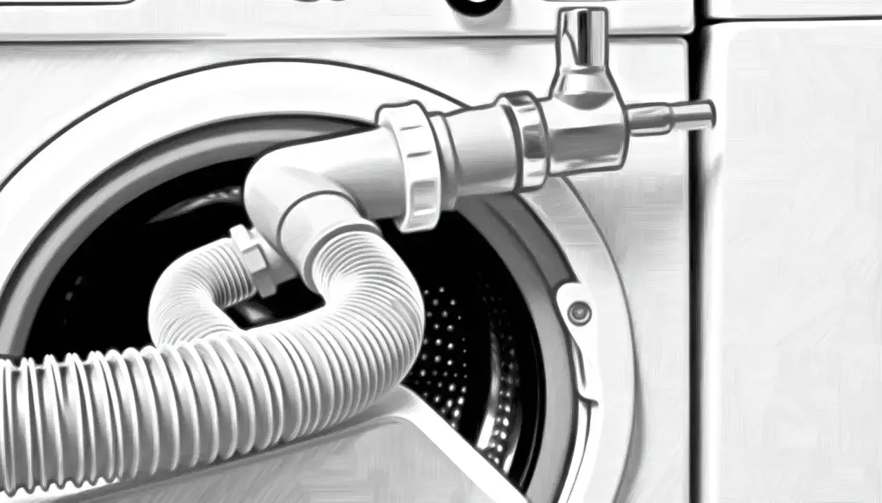 Instrukcja: jak zamontować syfon do pralki. Widok na wąż odpływowy podłączony do pralki.