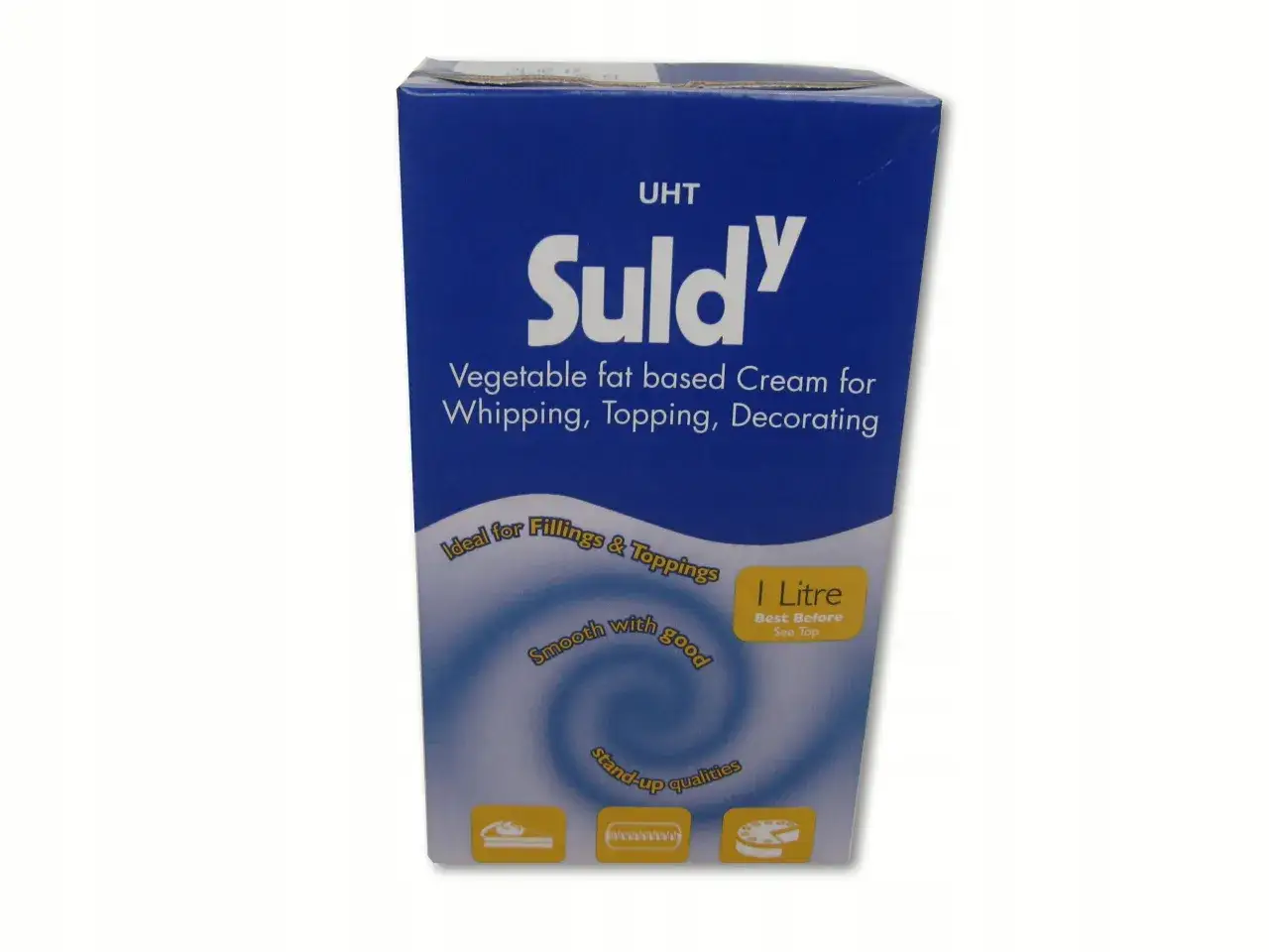 Niebieskie opakowanie śmietanki roślinnej Suldy UHT 1 litr.