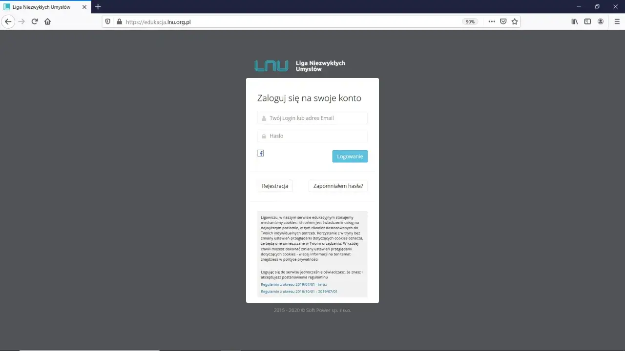 Strona logowania do serwisu edukacyjnego Liga Niezwykłych Umysłów. Wpisz login i hasło, by rozpocząć naukę.