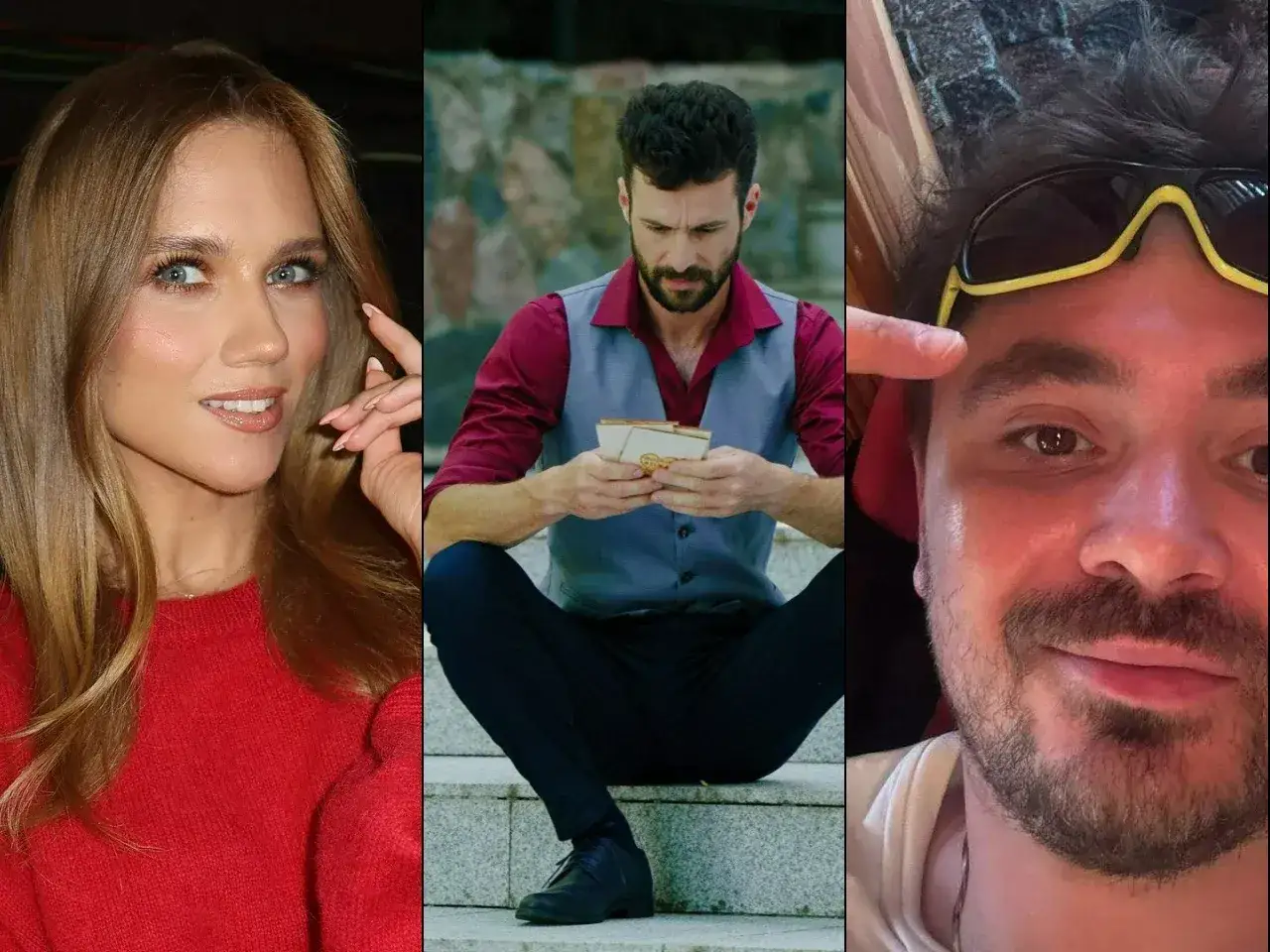 Trzy portrety: kobieta w czerwonym swetrze, mężczyzna w kamizelce trzymający pudełko, mężczyzna w okularach. Czy to powiązane z tym, dlaczego znany aktor zrezygnował z roli w filmie?