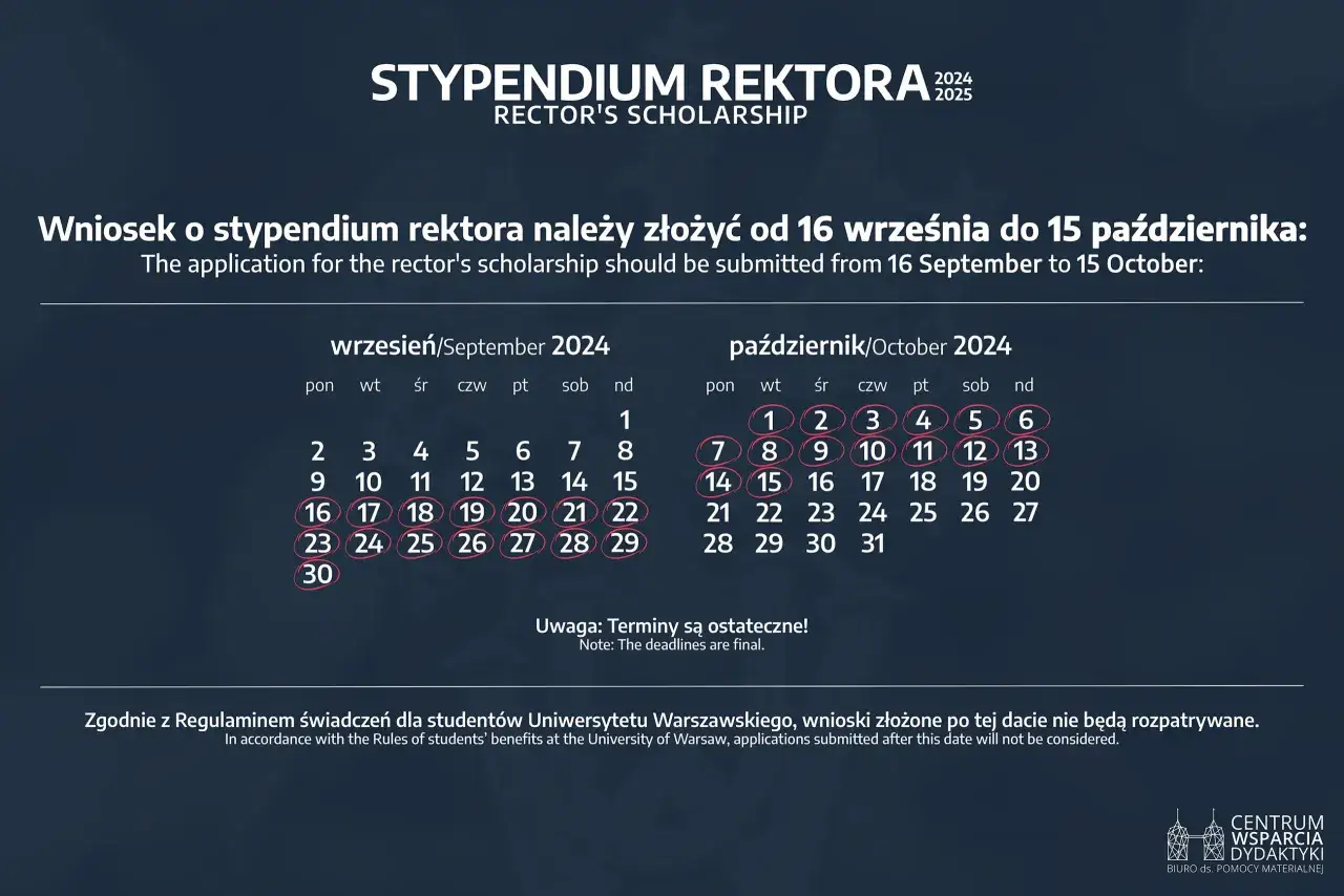Kalendarz z zaznaczonymi datami od 16 września do 15 października 2024 r.