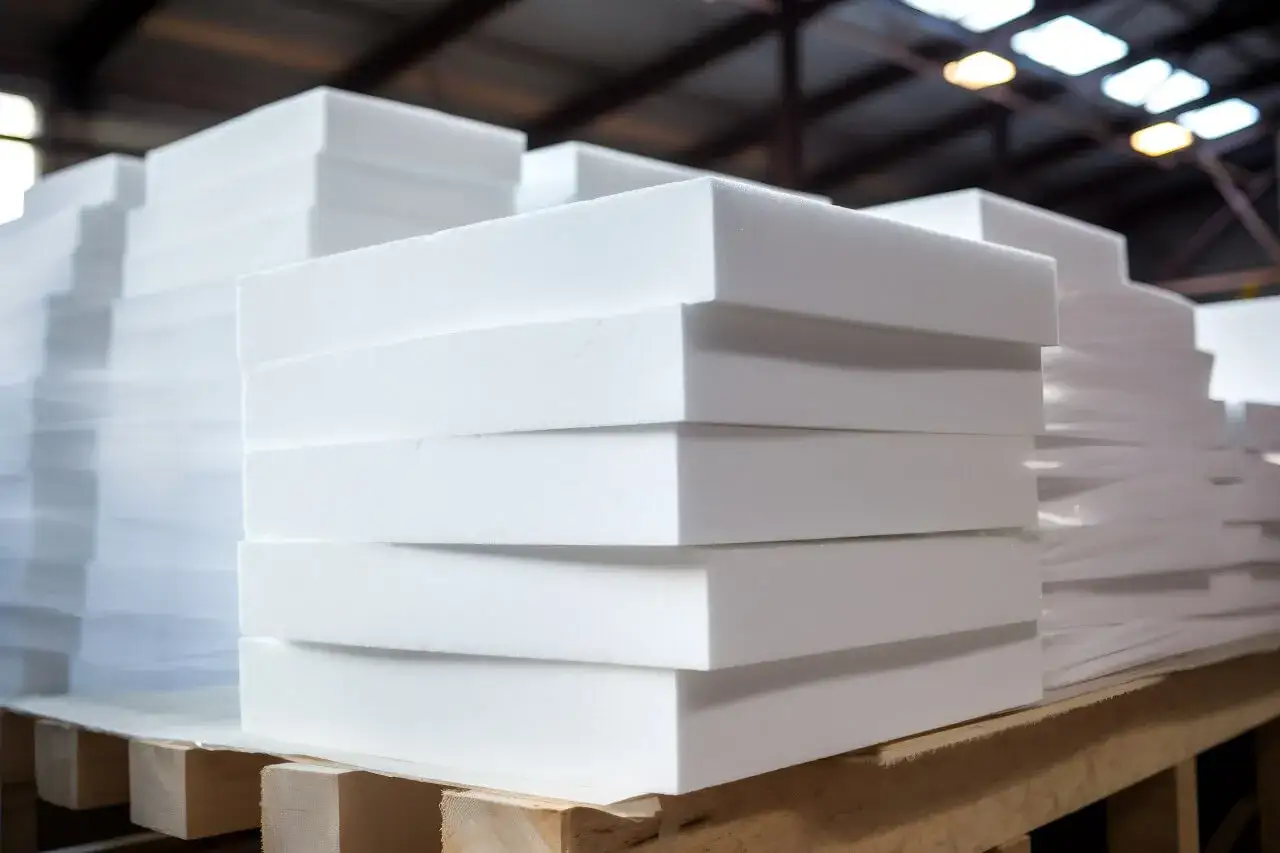 Stos białych płyt styropianowych, gotowych do ułożenia pod wylewkę. Idealne rozwiązanie dla izolacji termicznej.