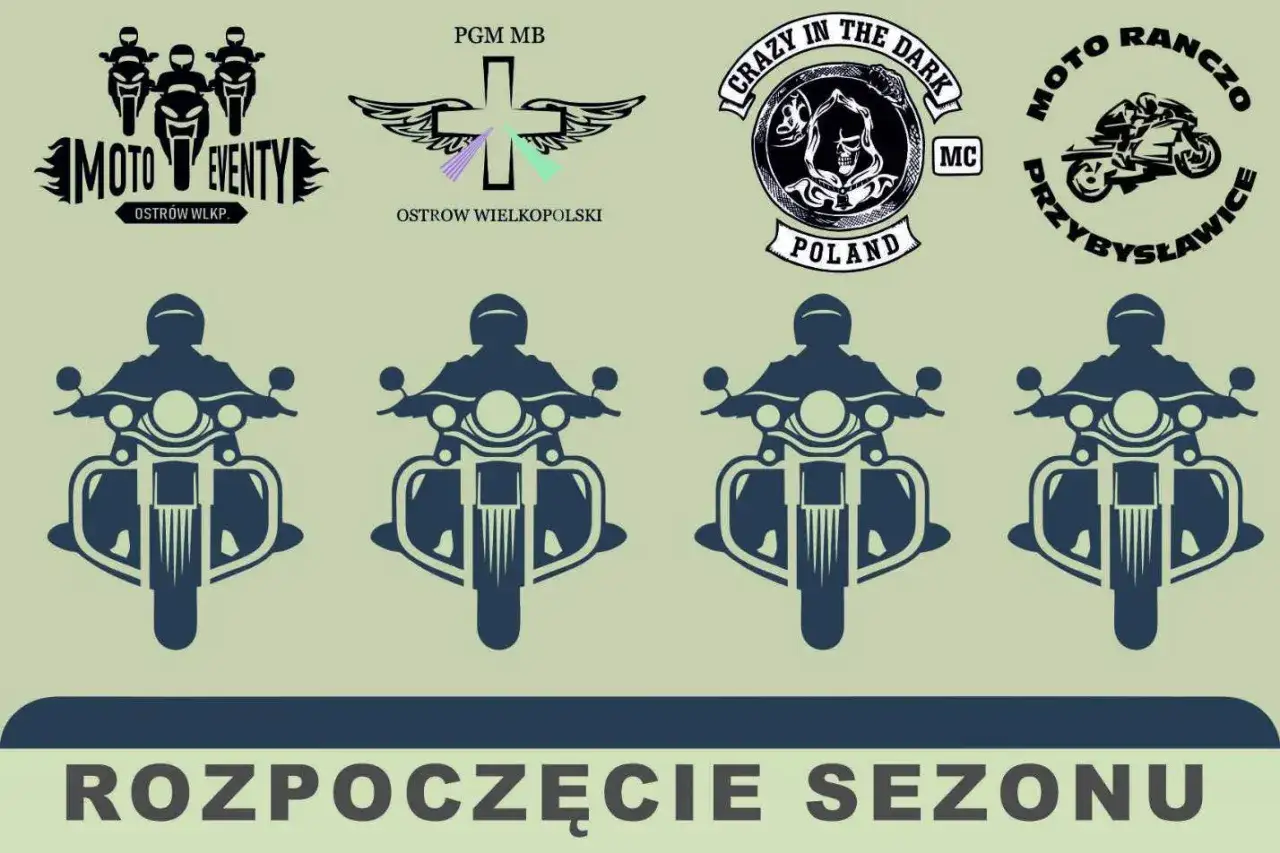 Grafiki motocyklowe i napisy "Rozpoczęcie sezonu". Czas na jazdę!