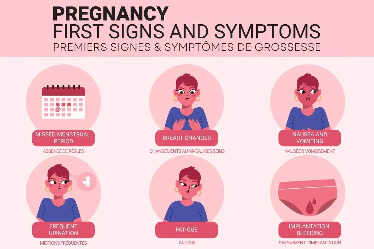 Bardzo wczesne objawy ciąży przed miesiączką: brak okresu, zmiany piersi, nudności, zmęczenie, częste oddawanie moczu, plamienie implantacyjne.