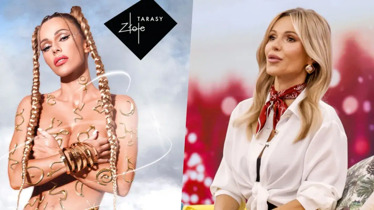 Dwie kobiety: jedna z ozdobami na ciele, druga w białej koszuli i czerwonej chuście.