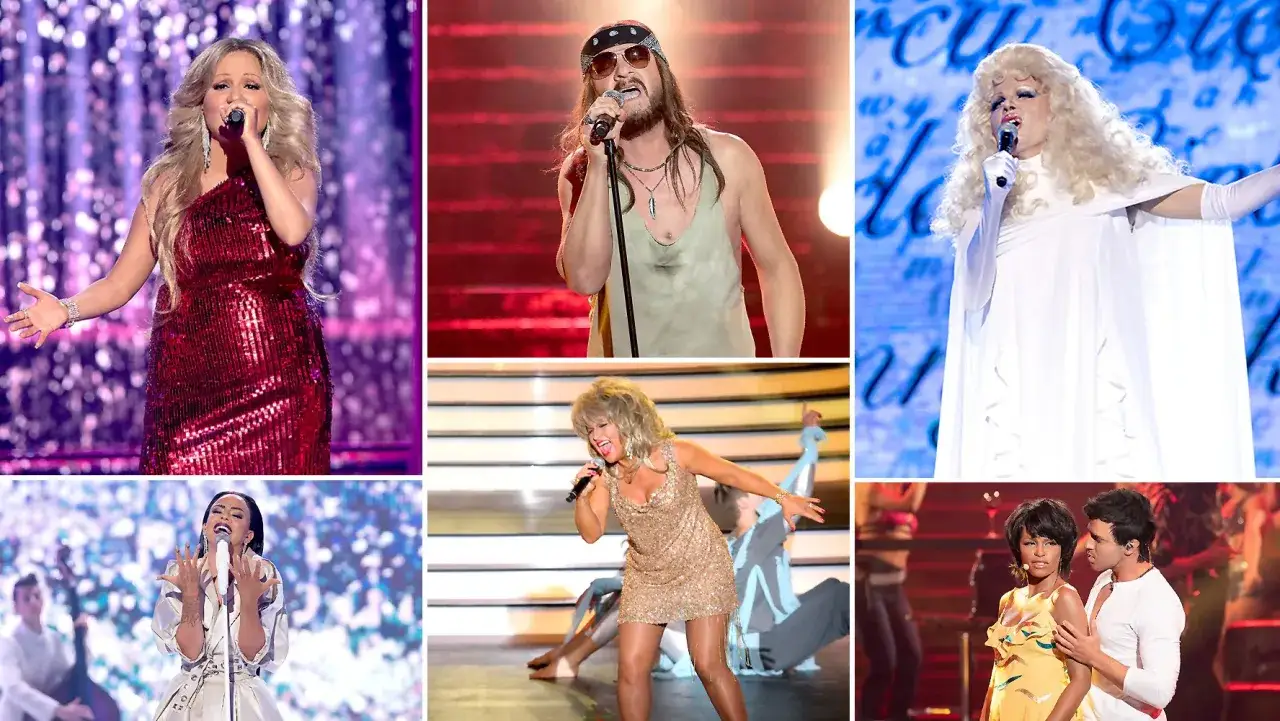 Wielkie gwiazdy na scenie! Występy w stylu "Twoja twarz brzmi znajomo" - od Mariah Carey po Tinę Turner.