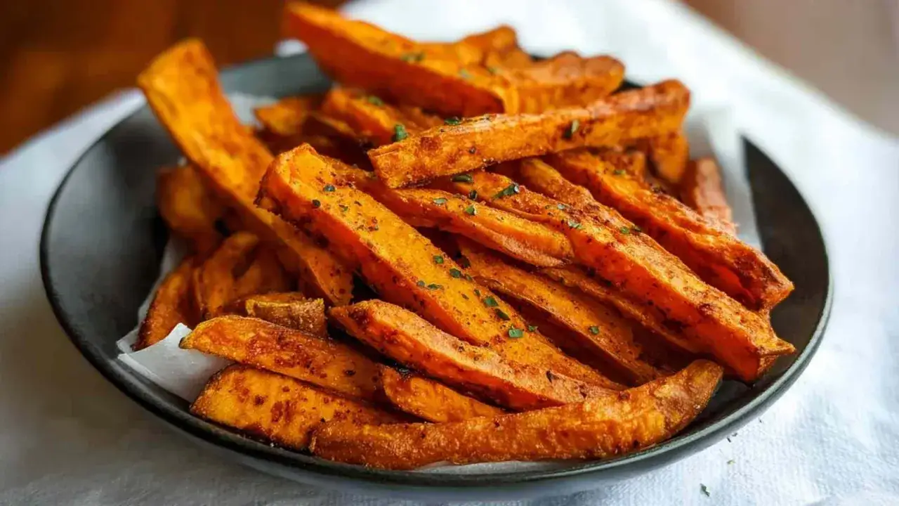 Złociste frytki z batata, idealnie przyprawione. Dowiedz się, jak pokroić batata na frytki, by uzyskać taki efekt!