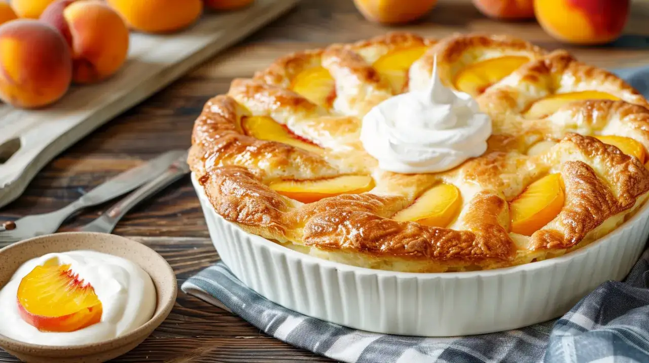 Ciasto drożdżowe z brzoskwiniami - Wilgotne i pyszne ciasto jogurtowe