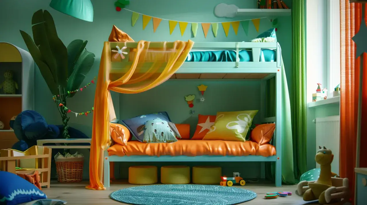 Siatka na łóżko: Jak wybrać łóżko piętrowe z kanapą do pokoju dziecięcego?