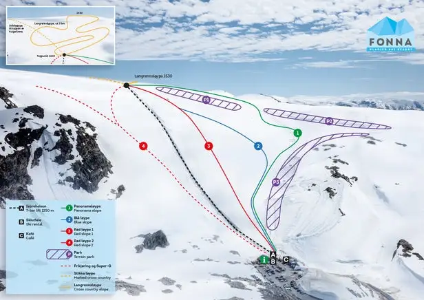 Mapa tras Fonna Glacier