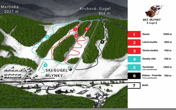 Mapa tras Ski Gugel Mlynky