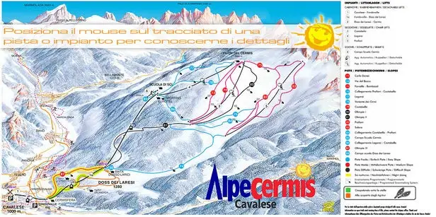 Mapa tras Cavalese - Alpe Cermis