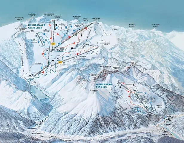 Mapa tras Lodowiec Kaunertal