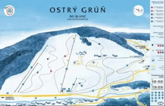 Mapa tras Ski Blanc Ostrý Grúň - Kollárová