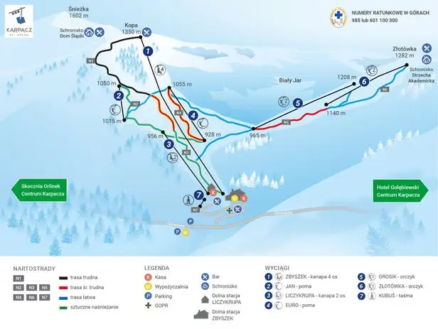 Mapa tras Karpacz Ski Arena