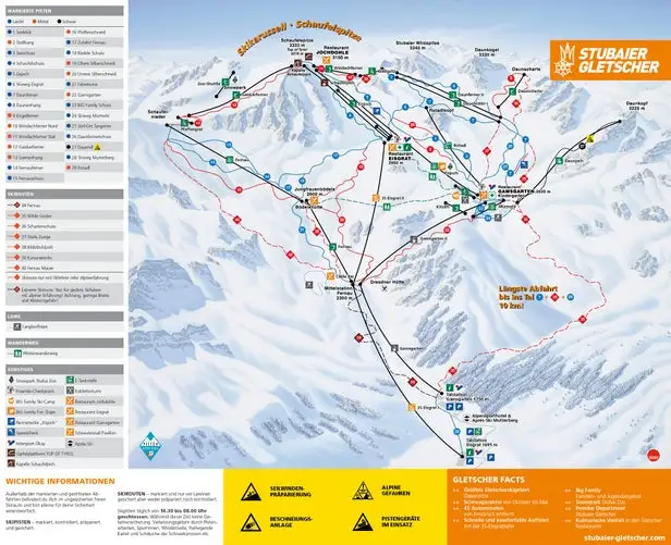 Mapa tras Lodowiec Stubai