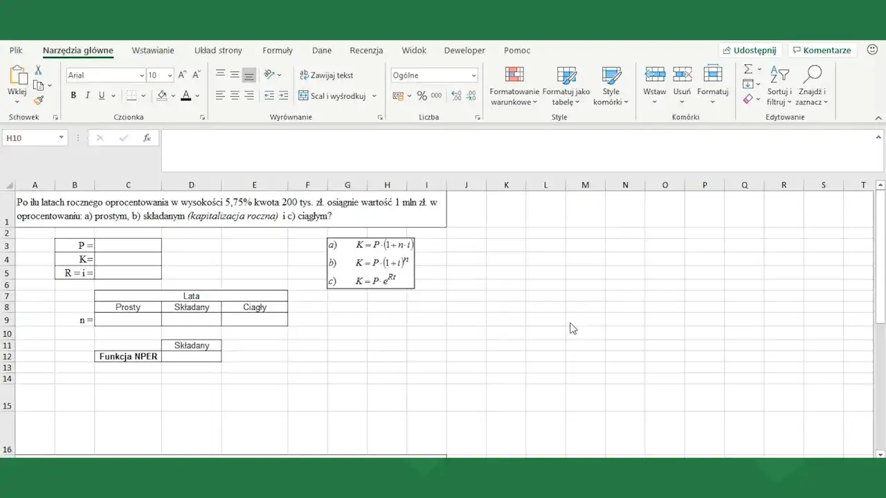 Excel: jak zrobić potęgi w obliczeniach finansowych. Wpisz formuły do obliczenia kapitału z oprocentowaniem prostym, składanym i ciągłym.