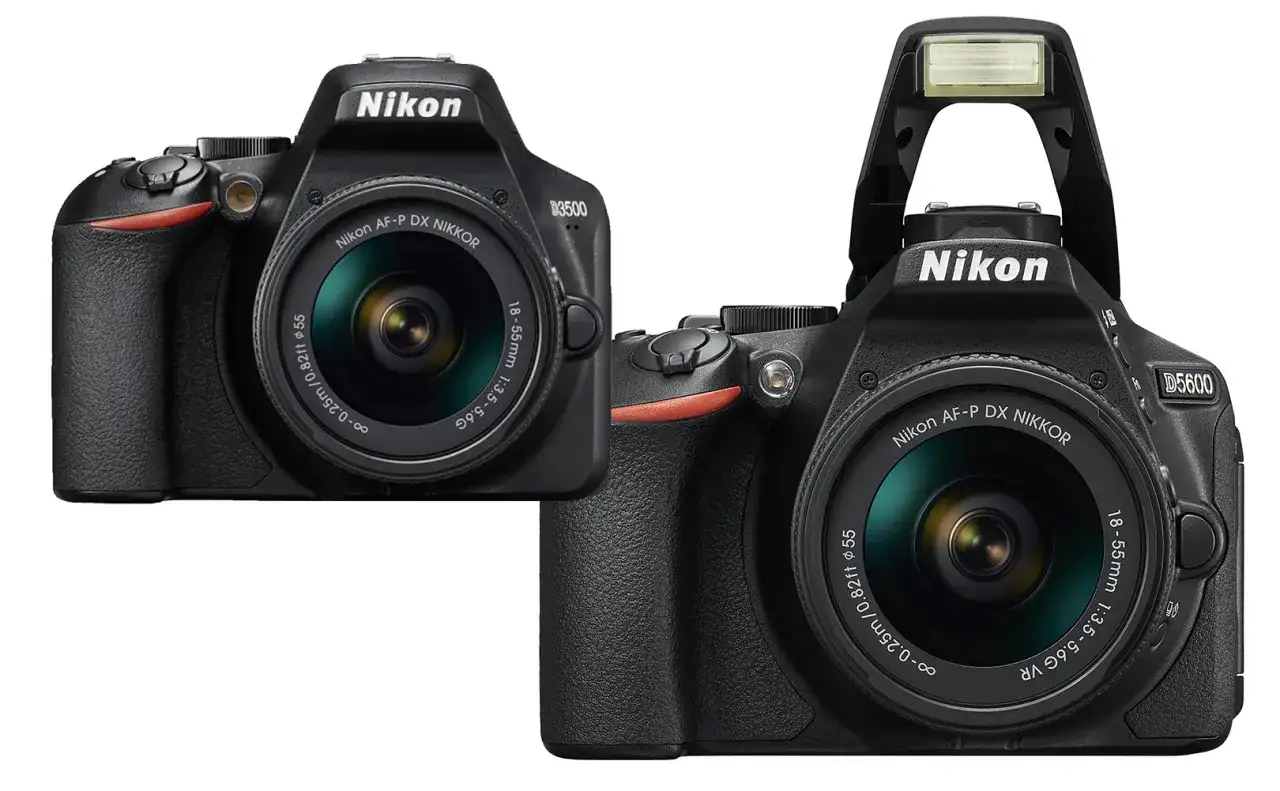 Dwie lustrzanki Nikon D3500 i D5600, idealne dla amatora, gotowe do uchwycenia niezapomnianych chwil.