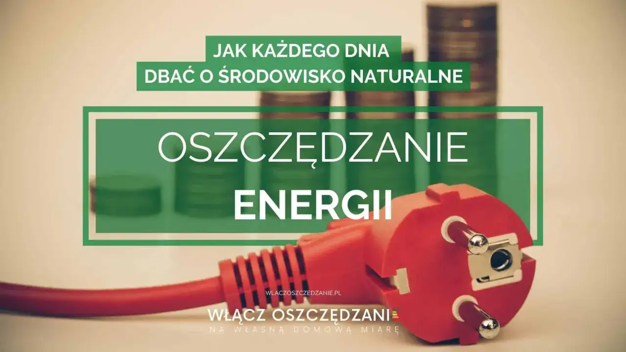 Jak oszczędzać energię? W tle stosy monet i czerwona wtyczka symbolizują oszczędzanie energii dla dobra środowiska.