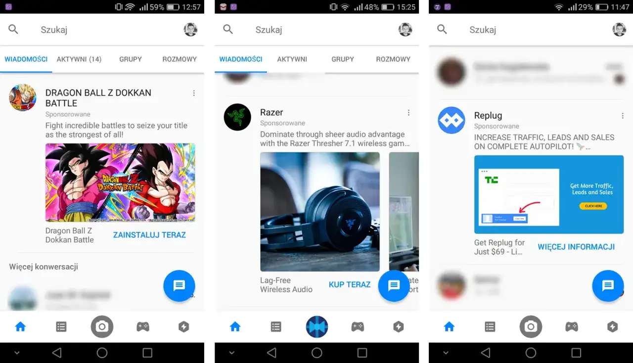 Jak wyłączyć reklamy na Messengerze? Na ekranie widzisz reklamy gier i słuchawek.