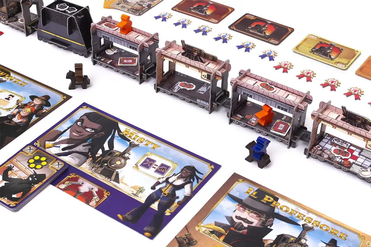 Karty postaci i wagoniki z gry Colt Express Dodatki.