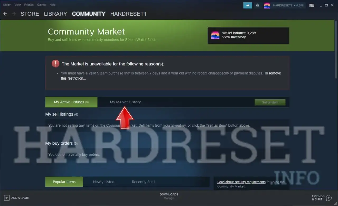 Jak sprawdzić ile się wydało na Steam? Kliknij "My Market History" na stronie Community Market.