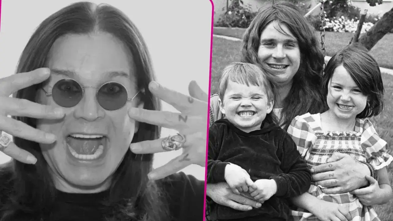 Ozzy Osbourne z dzieciństwa i jako starszy pan. Wesołe ozzy osbourne dzieci na starym zdjęciu.