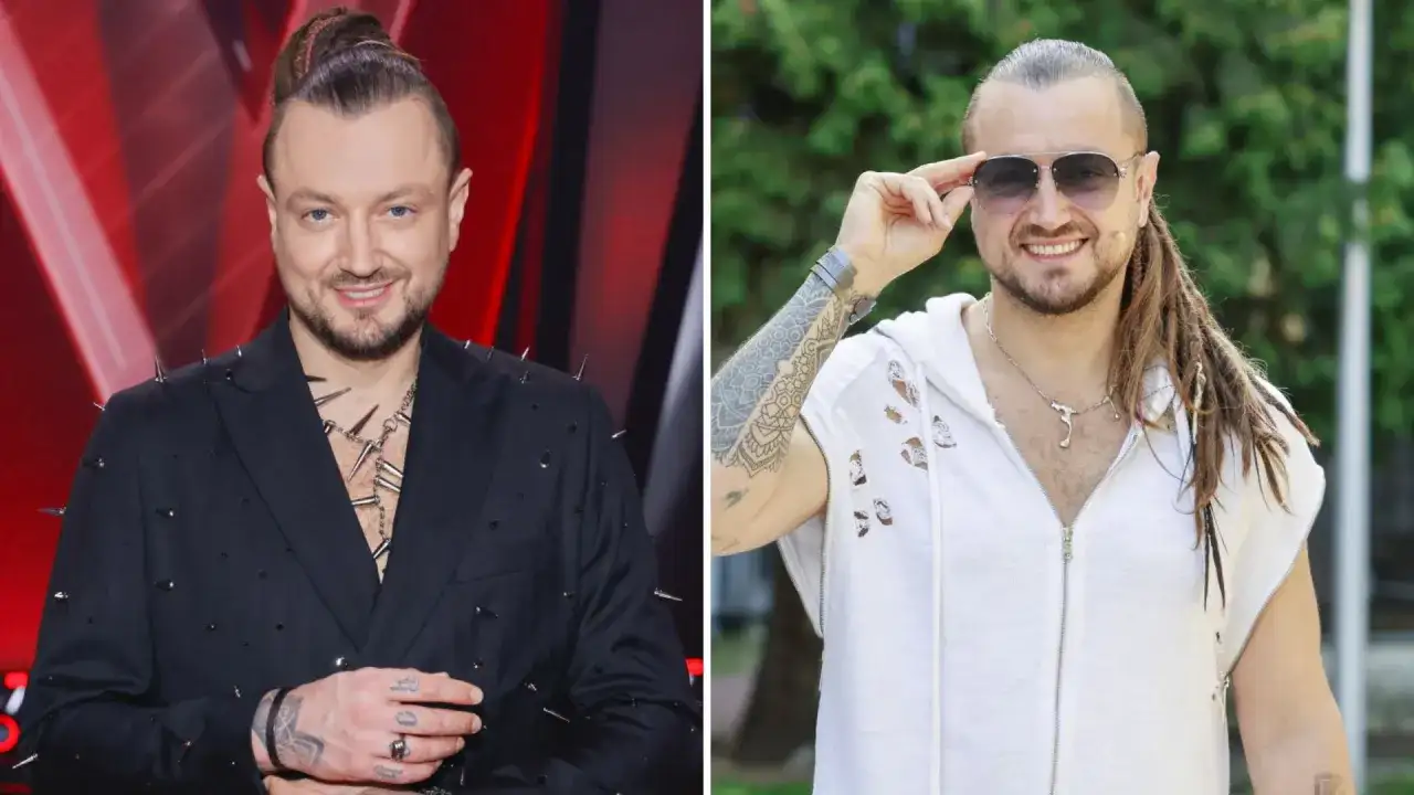 Alek Baron, znany z nietuzinkowego stylu, w czarnej marynarce z ćwiekami i w białej bluzie z kapturem. Jego wiek dodaje mu charyzmy.