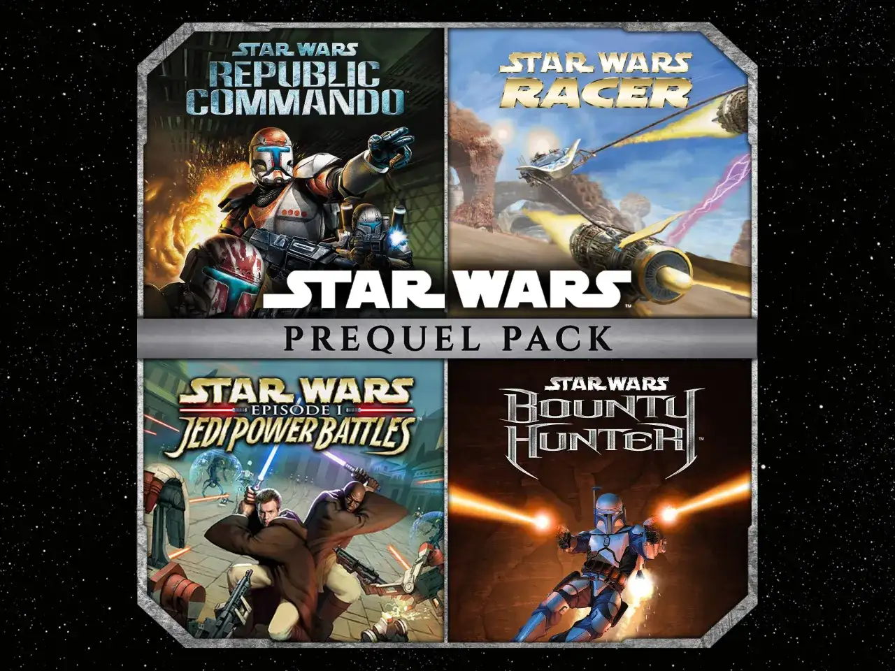 Star Wars Prequel Pack: Republic Commando, Racer, Jedi Power Battles, i Bounty Hunter.