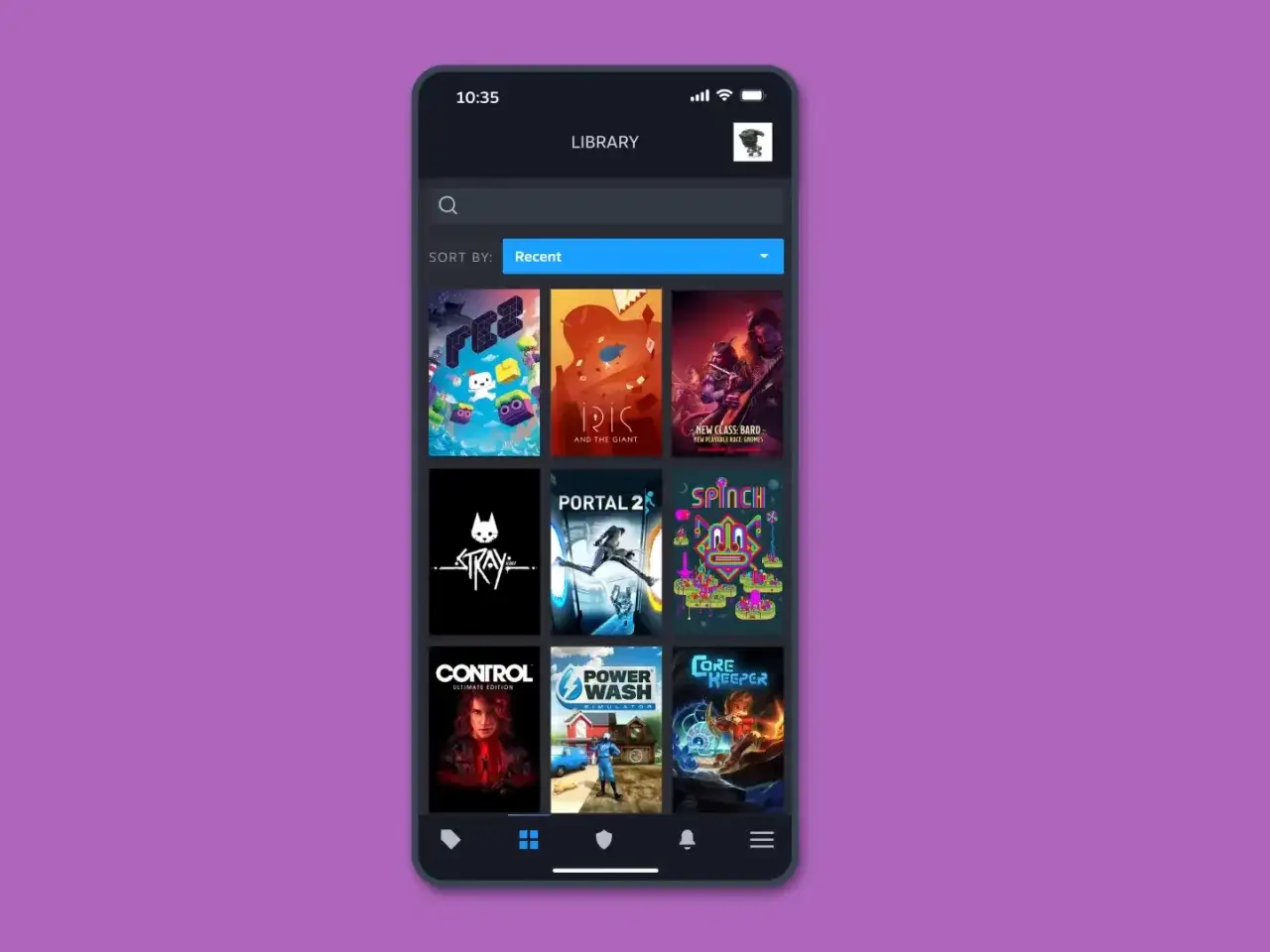 Ekran telefonu z biblioteką gier Steam. Dowiedz się, jak usunąć grę z biblioteki Steam na telefonie, przeglądając dostępne tytuły.