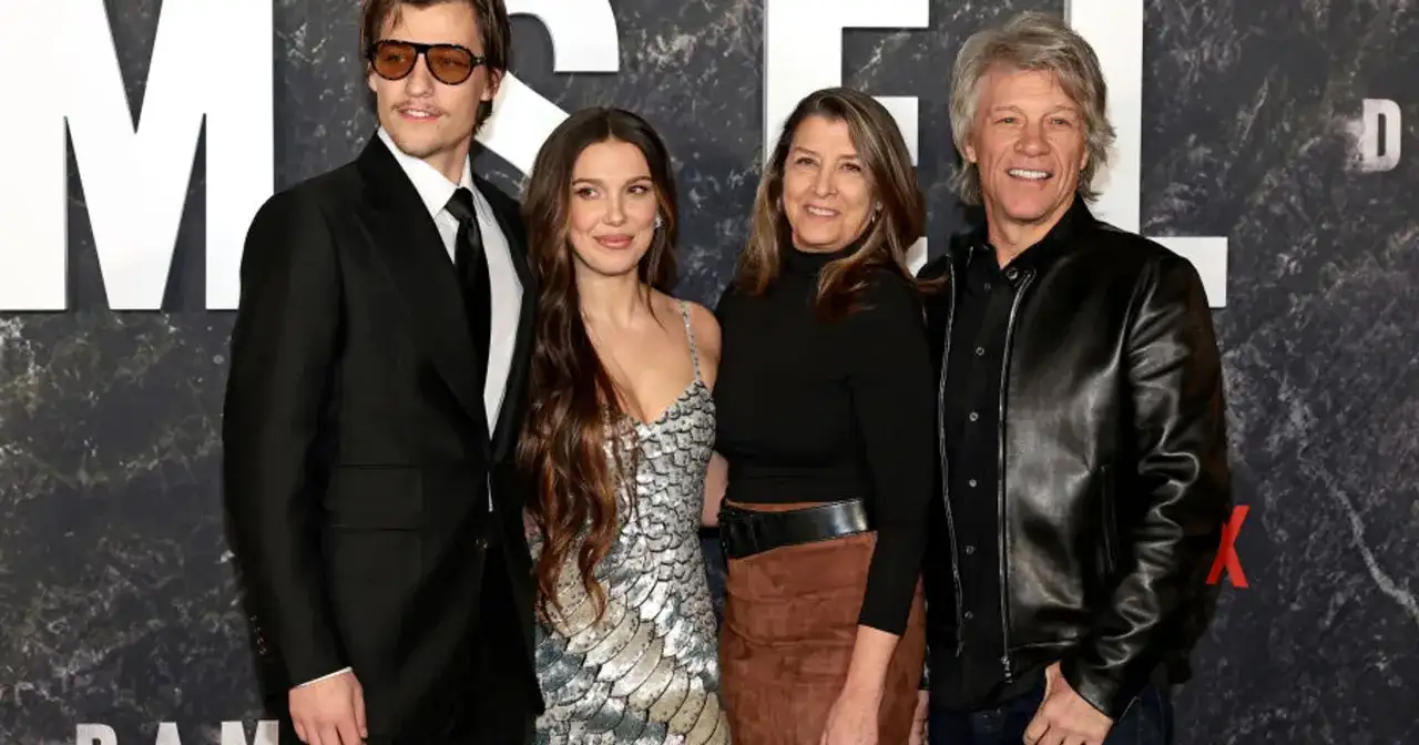 Jon Bon Jovi z rodziną. Na zdjęciu jego żona Dorothea, córka Stephanie Bongiovi i syn Jake Bongiovi.