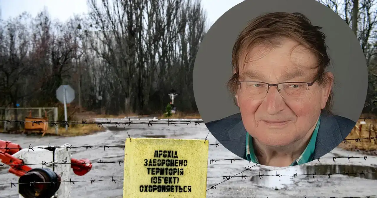 Znak "Przejście zabronione" na tle drutów kolczastych i portret mężczyzny.
