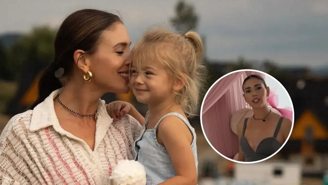 Klaudia Halejcio z córką, uśmiechnięte i blisko siebie. W okręgu Klaudia Halejcio w innym ujęciu.