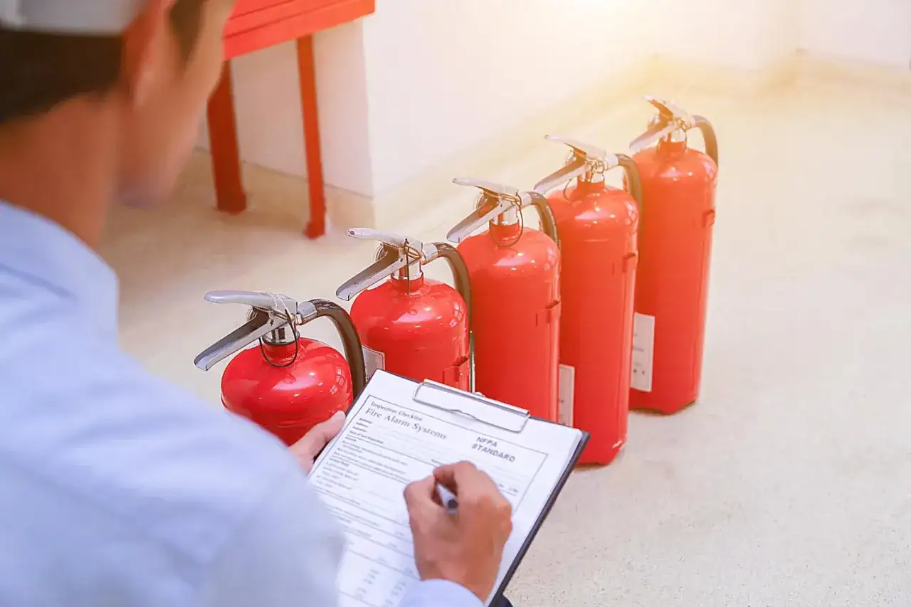 Kontrola gaśnic i aktualizacja instrukcji bezpieczeństwa pożarowego zgodnie z normą NFPA.