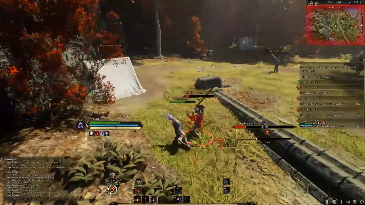W grze tera, gracze walczą z bandytami w lesie. Jeden z nich, Highwayman Raider, jest atakowany.