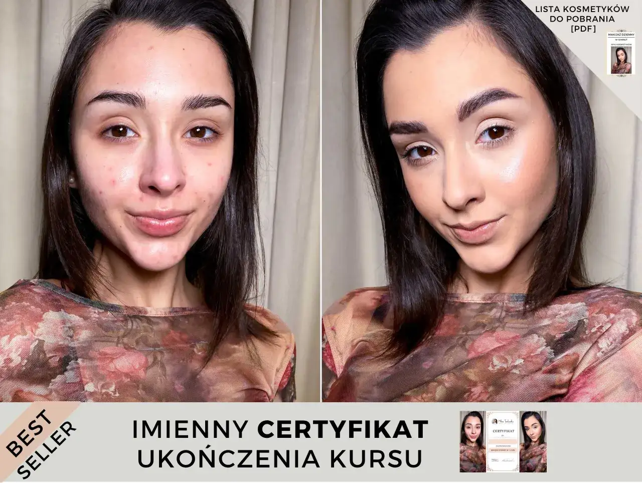 Przed i po: subtelny makijaż do szkoły, który podkreśla urodę. Certyfikat ukończenia kursu.