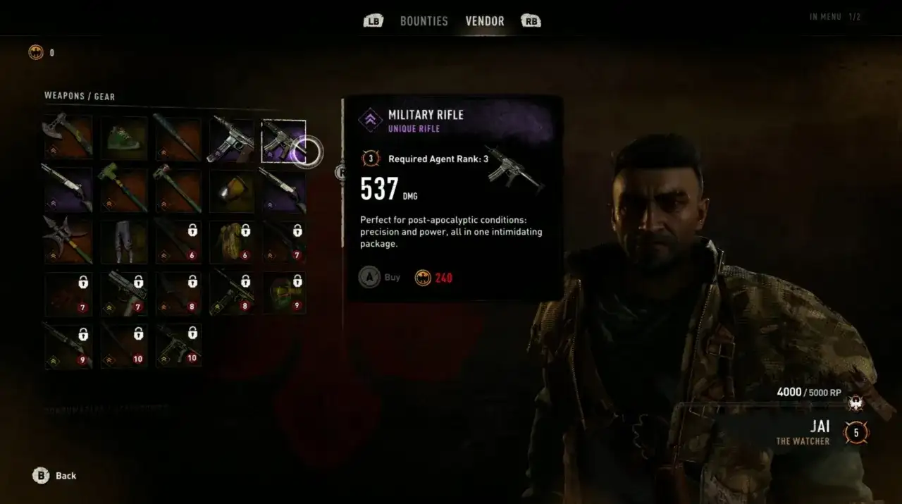 W menu gry Dying Light, widzimy karabin wojskowy, który jest najlepszym wyborem do walki w postapokaliptycznym świecie.