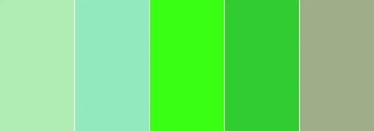 Paleta de colores con tonos verdes vibrantes y un toque de beige, creando colores que contrastan con el verde.