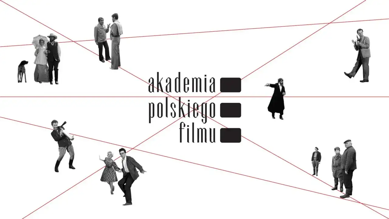 Kolaż postaci z filmów, z napisem "akademia polskiego filmu".