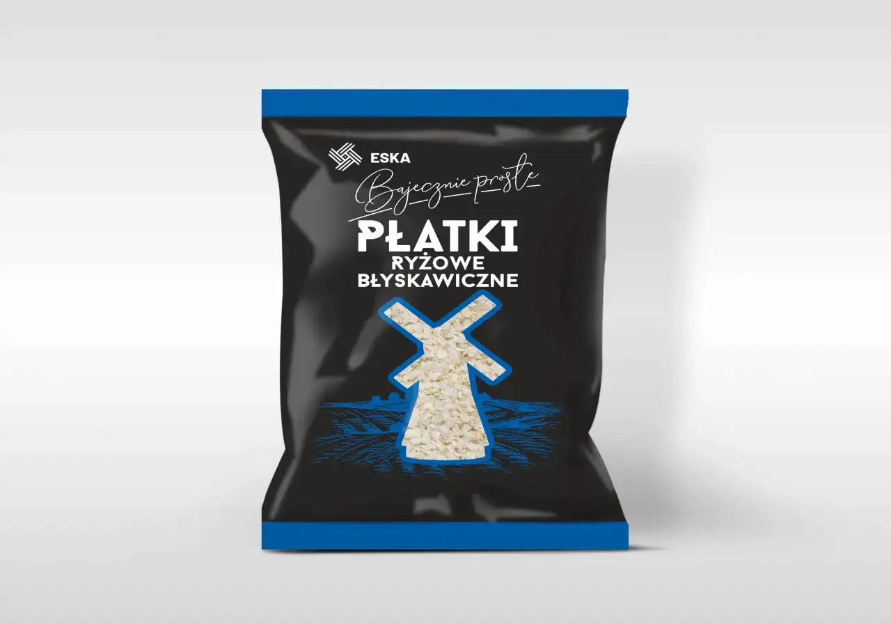 Opakowanie płatków ryżowych błyskawicznych ESKA. Czy płatki ryżowe błyskawiczne są zdrowe? Ten produkt może być częścią zdrowej diety.