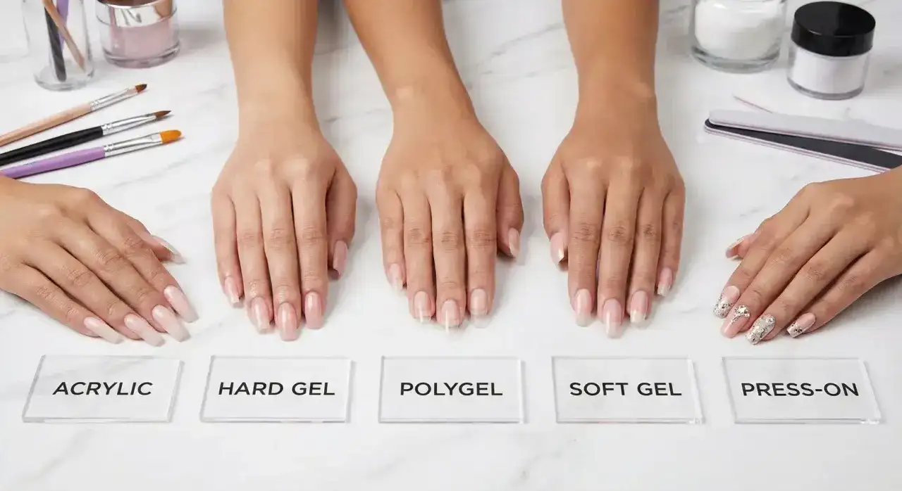 Różne metody przedłużania paznokci: akryl, hard gel, polygel, soft gel, press-on. Wybierz swoją ulubioną, by szybko przedłużyć paznokcie!